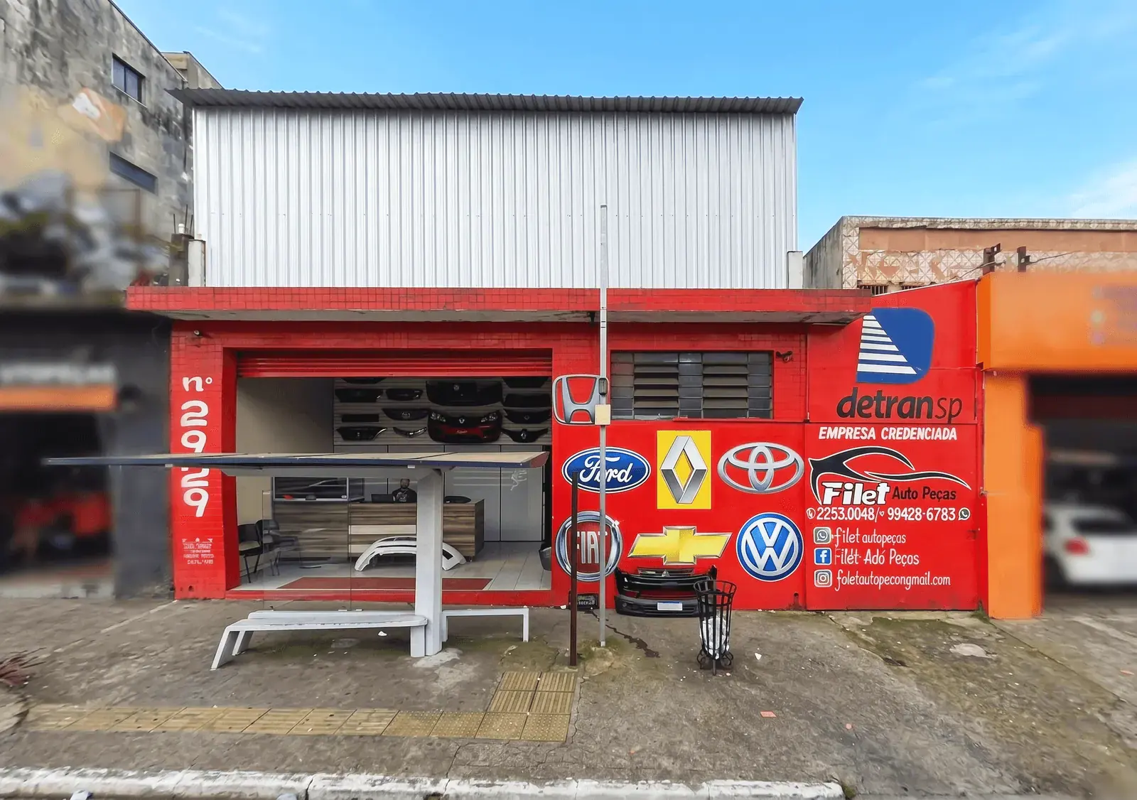 Fachada real da loja física Filet Auto Peças
